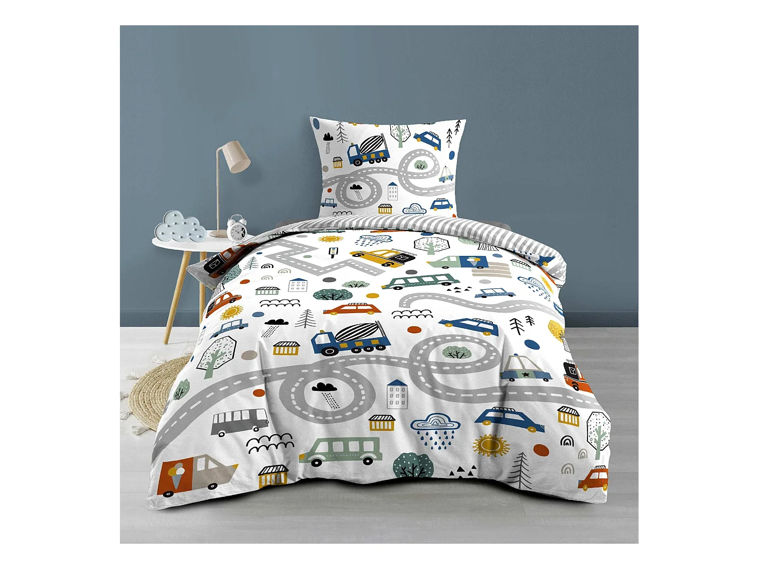 Parure de lit enfant réversible 140x200 coton Douceur d'Intérieur Bolide