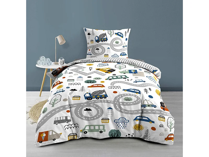 Parure de lit enfant réversible 140x200 coton Douceur d'Intérieur Bolide