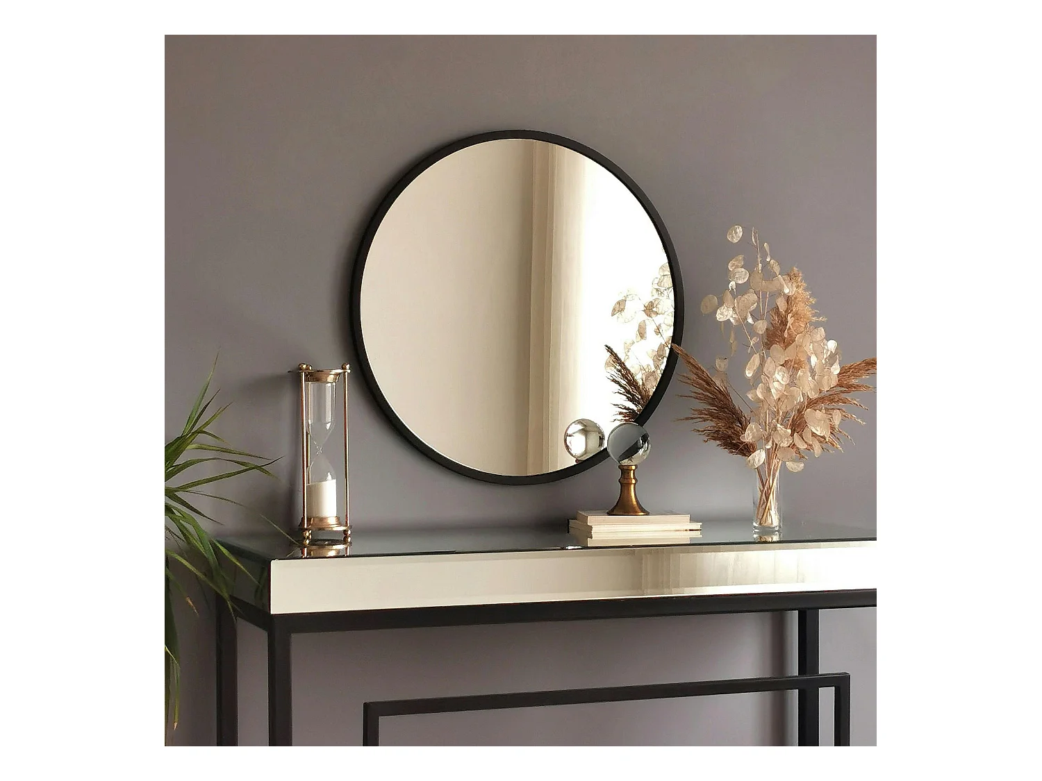 Miroir rond noir Ø60 cm - style moderne CODY