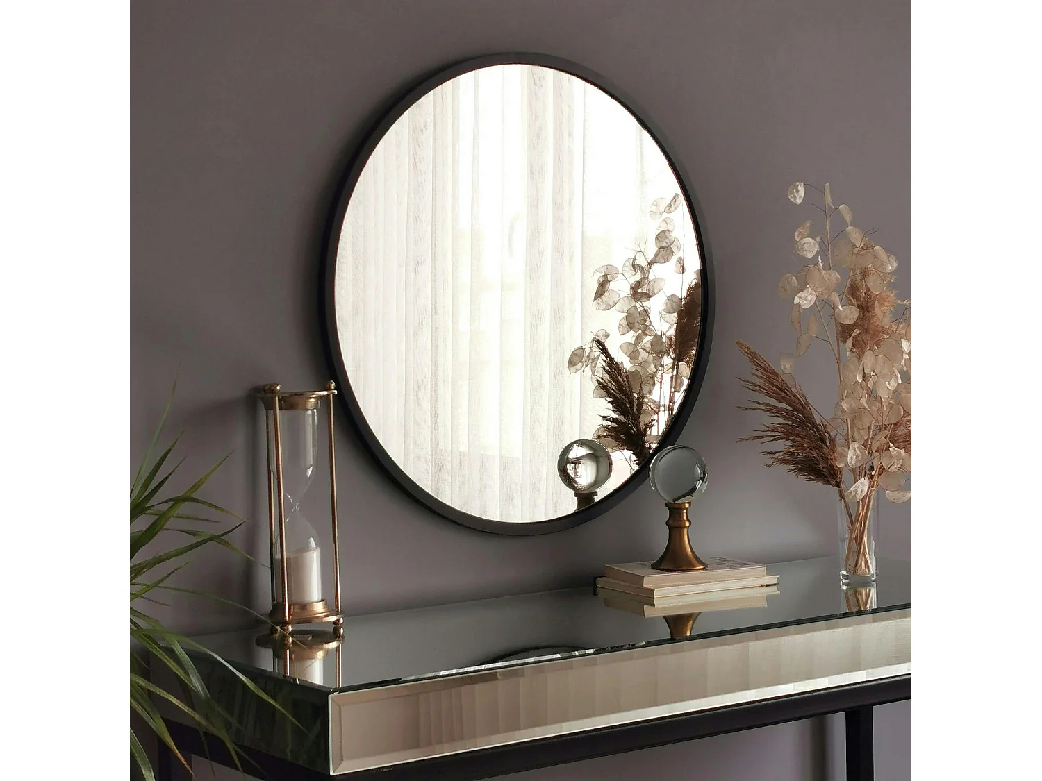 Miroir rond noir Ø60 cm - style moderne CODY
