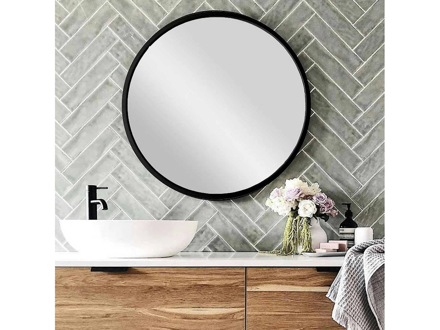 Miroir rond noir Ø60 cm - style moderne CODY