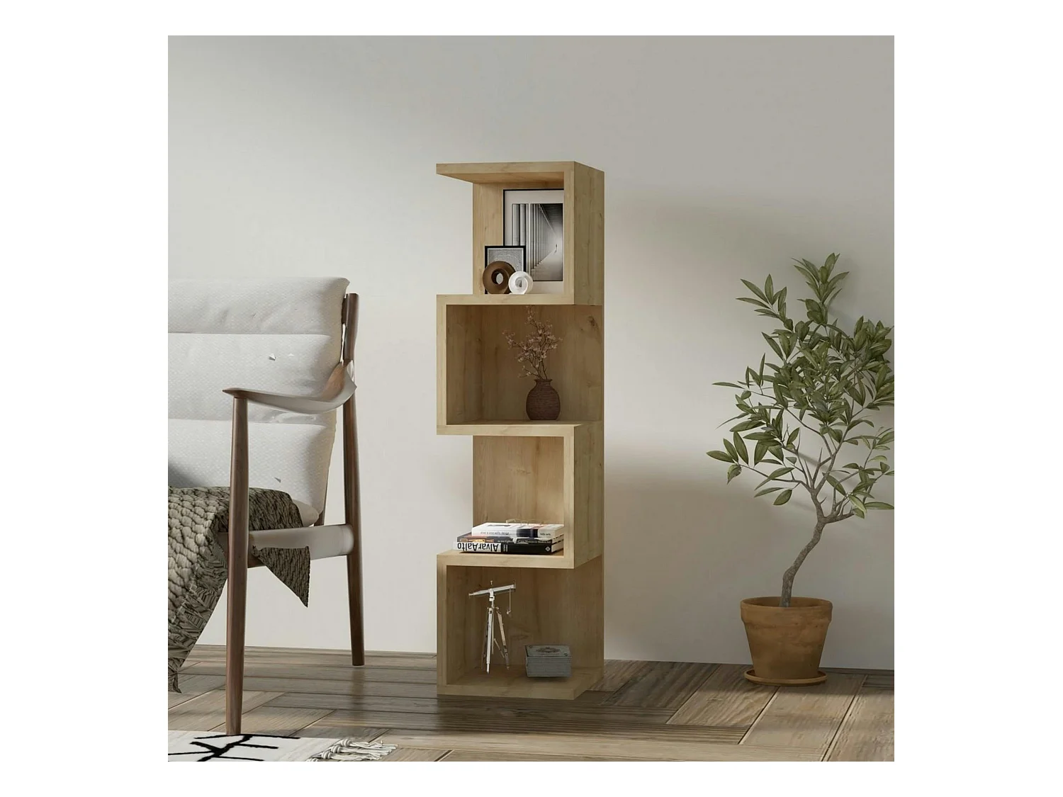 Étagère colonne design - effet bois clair MARFA