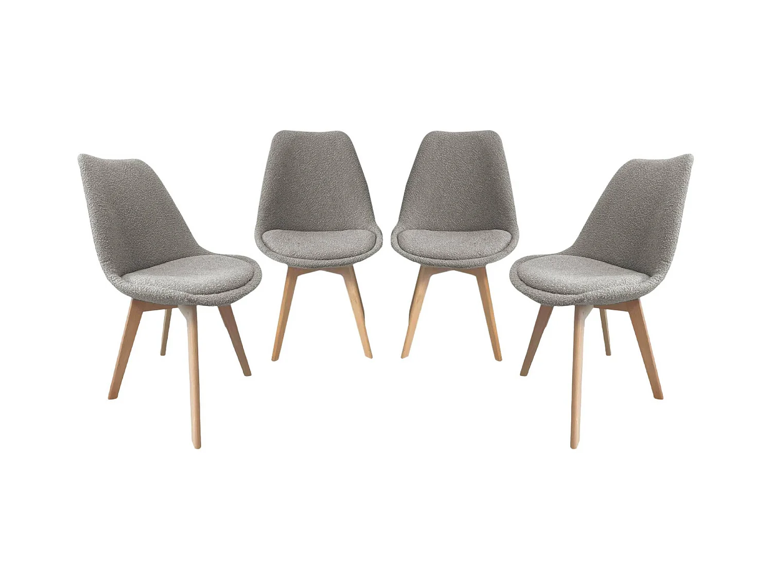 Lot de 4 chaises scandinaves revêtement bouclette texturée gris clair. pieds bois de hêtre - Nils