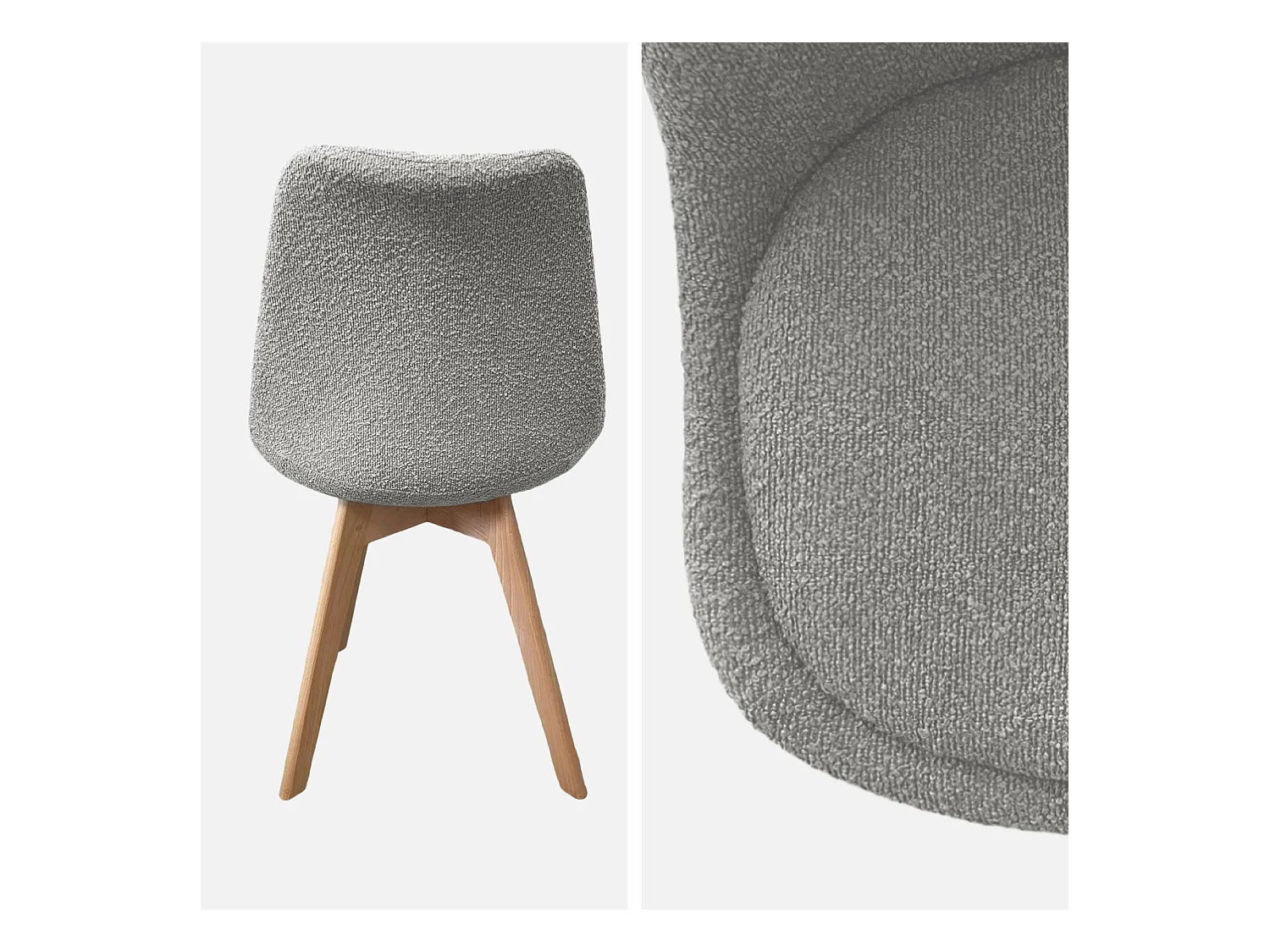 Lot de 4 chaises scandinaves revêtement bouclette texturée gris clair. pieds bois de hêtre - Nils