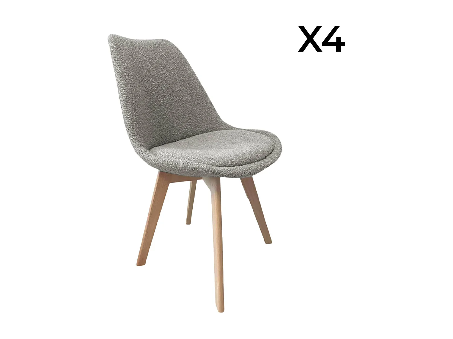 Lot de 4 chaises scandinaves revêtement bouclette texturée gris clair. pieds bois de hêtre - Nils