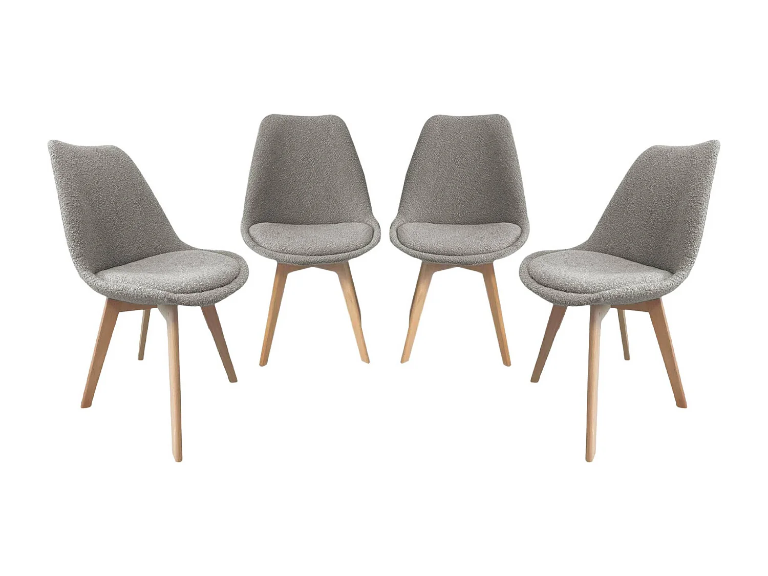 Lot de 4 chaises scandinaves revêtement bouclette texturée gris clair. pieds bois de hêtre - Nils