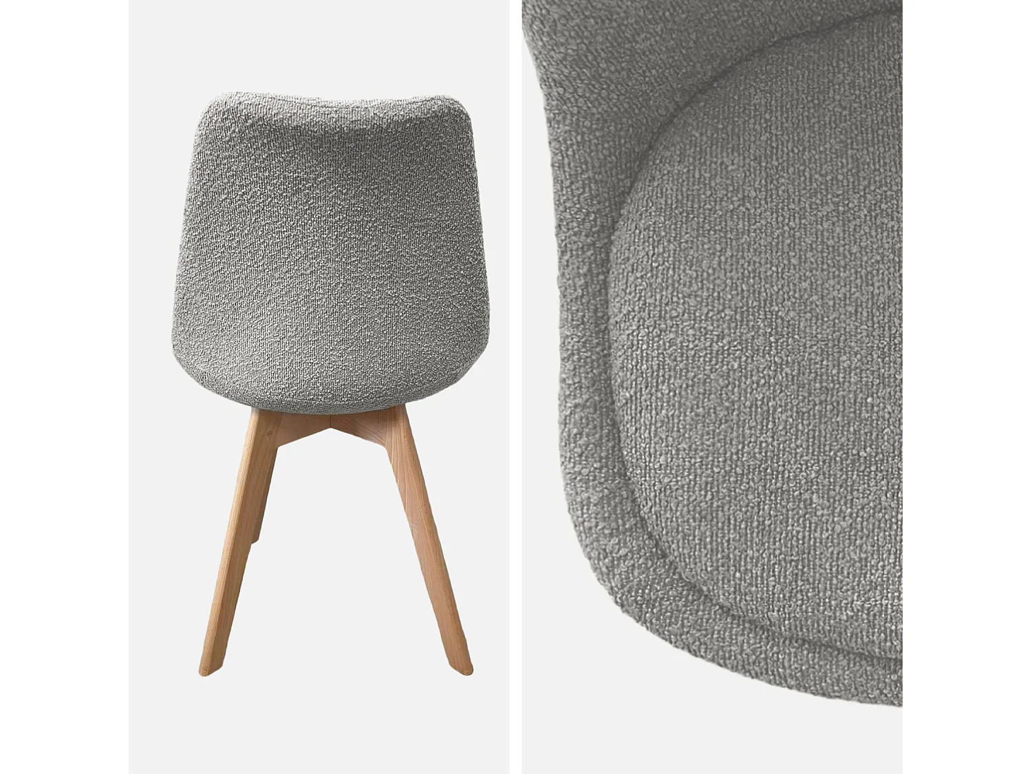 Lot de 4 chaises scandinaves revêtement bouclette texturée gris clair. pieds bois de hêtre - Nils