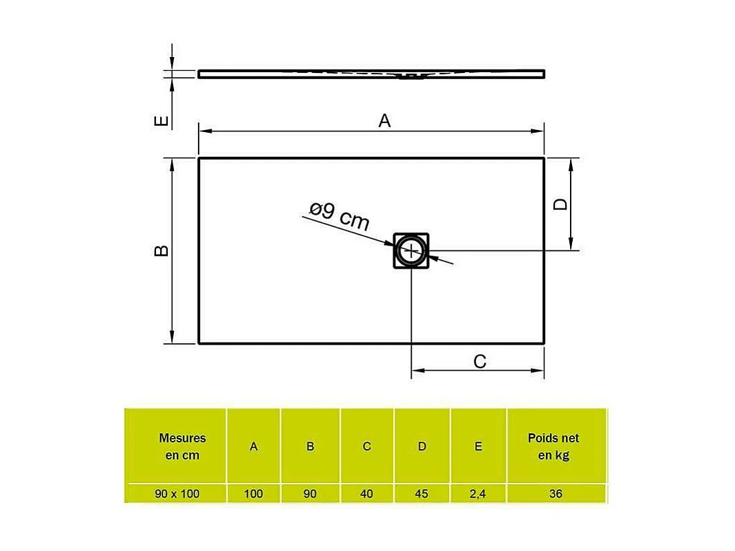 Plato de ducha extraplano STRATO con superficie de pizarra, rectangular, blanco  90 x 100 cm