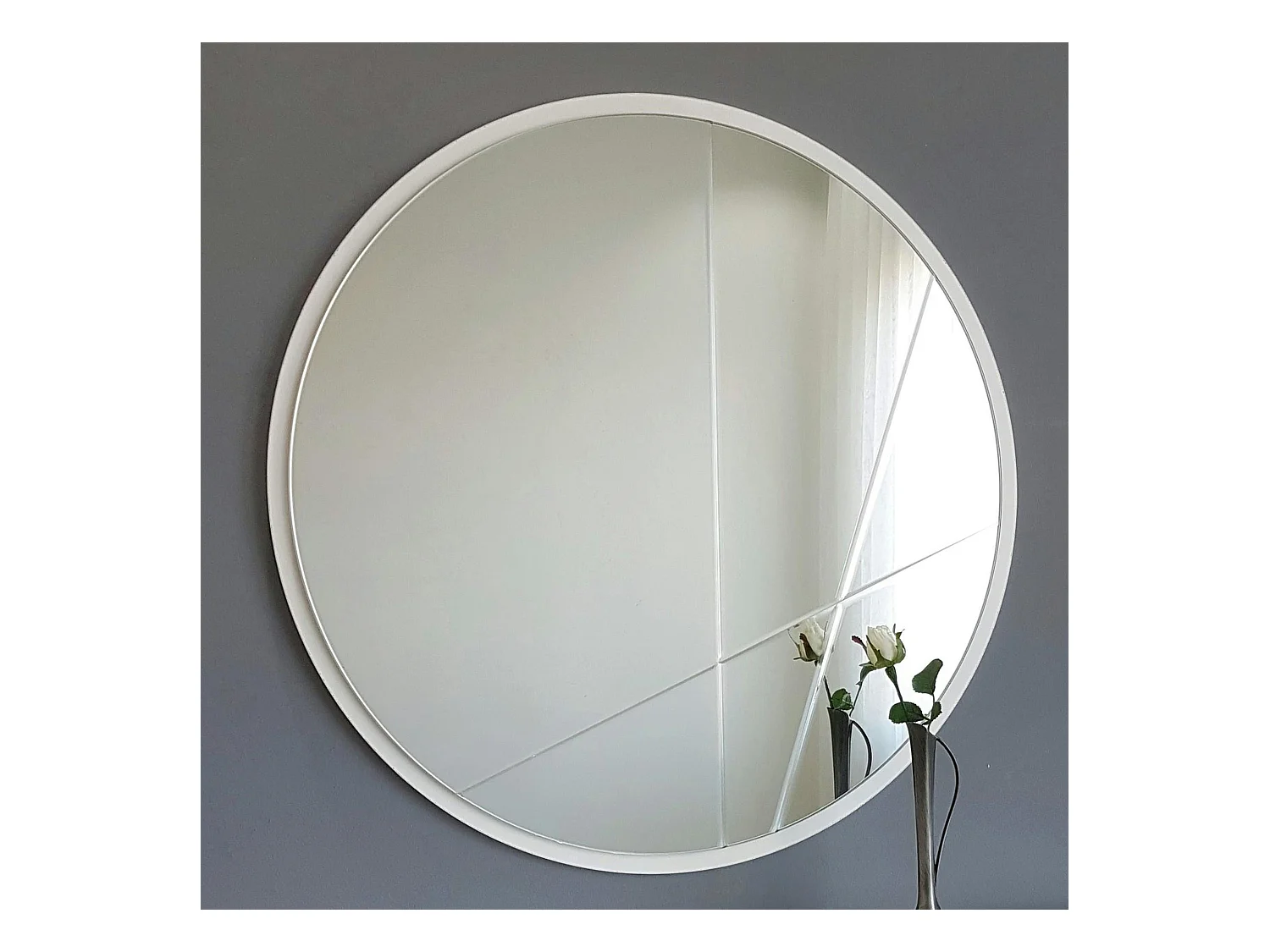 Miroir d'entrée blanc Ø60 cm avec lignes graphiques CODY