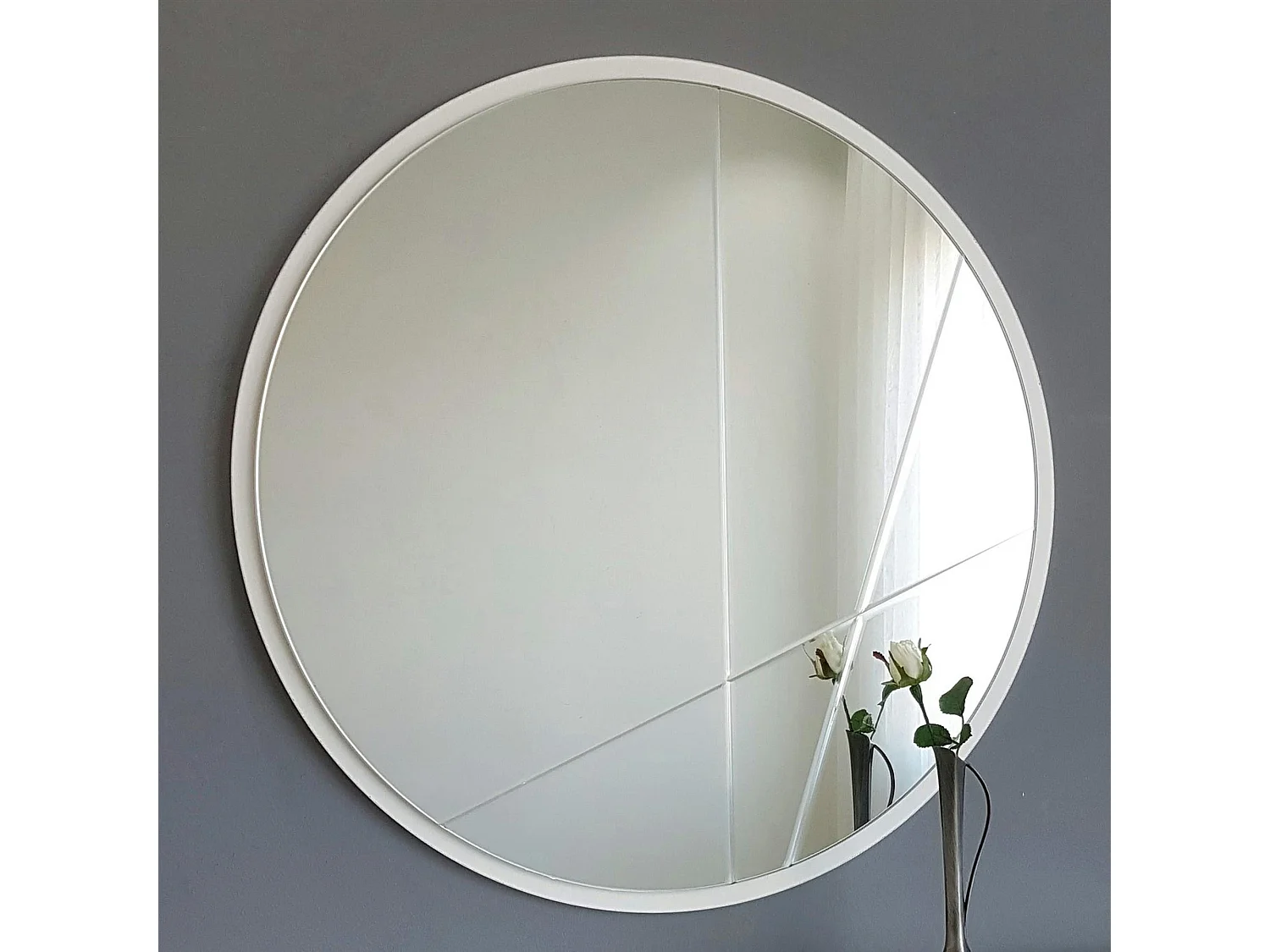 Miroir d'entrée blanc Ø60 cm avec lignes graphiques CODY