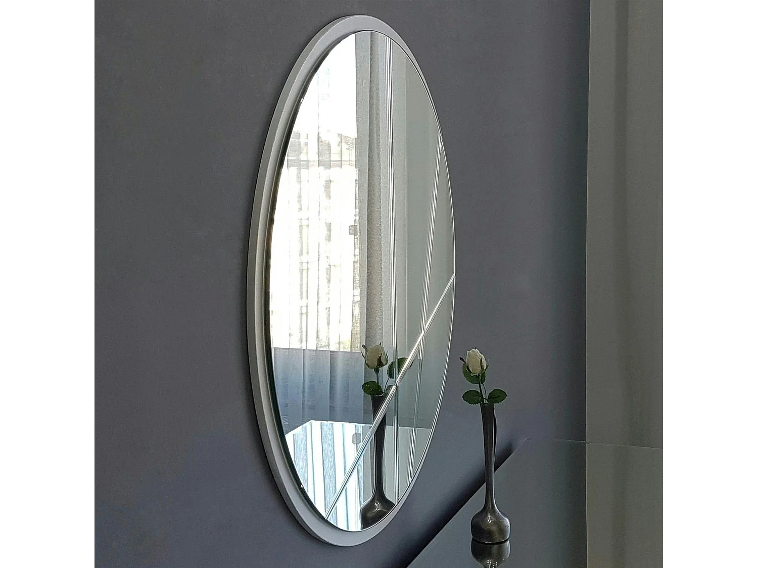 Miroir d'entrée blanc Ø60 cm avec lignes graphiques CODY