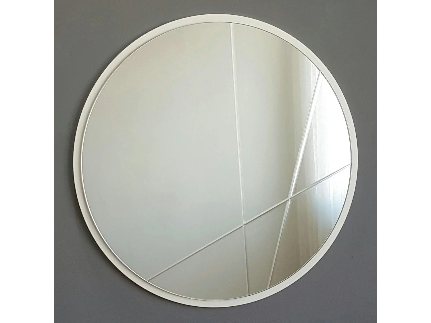 Miroir d'entrée blanc Ø60 cm avec lignes graphiques CODY