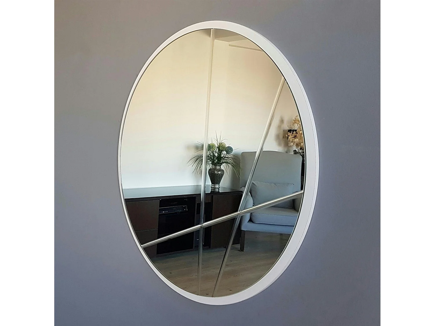 Miroir d'entrée blanc Ø60 cm avec lignes graphiques CODY