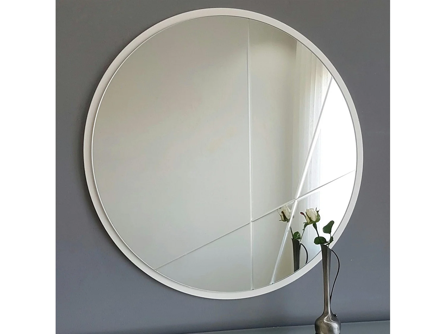 Miroir d'entrée blanc Ø60 cm avec lignes graphiques CODY