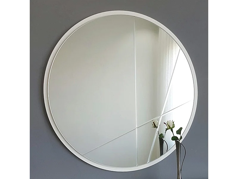 Miroir d'entrée blanc Ø60 cm avec lignes graphiques CODY