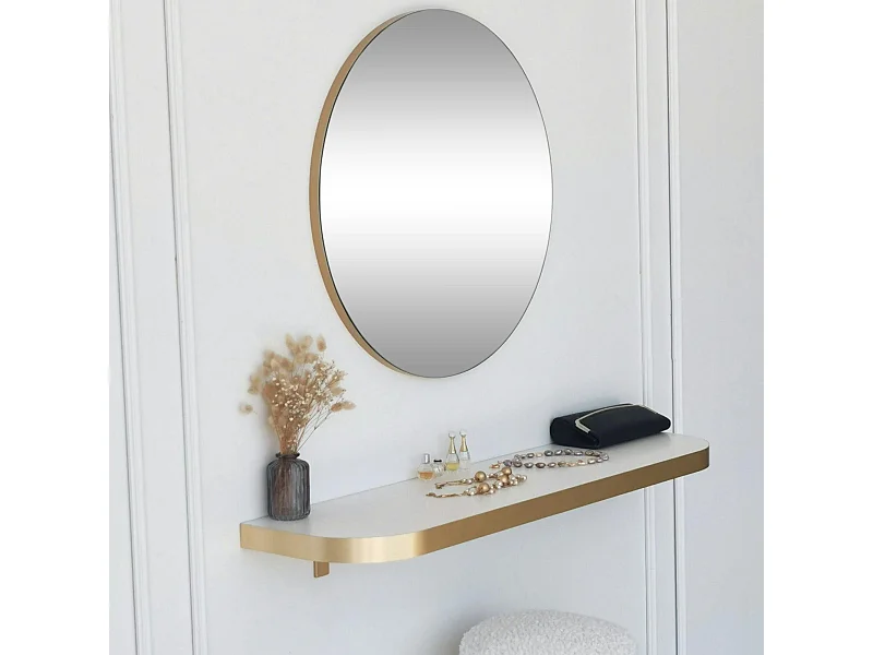 Miroir d'entrée rond bord doré Ø60 cm - style moderne CODY