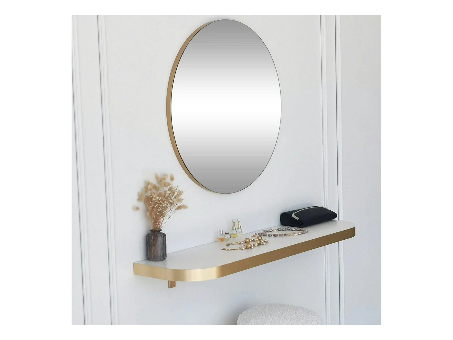 Miroir d'entrée rond bord doré Ø60 cm - style moderne CODY