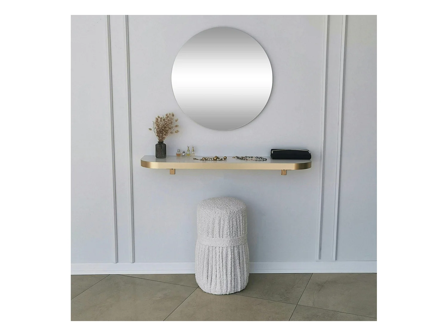 Miroir d'entrée rond bord doré Ø60 cm - style moderne CODY