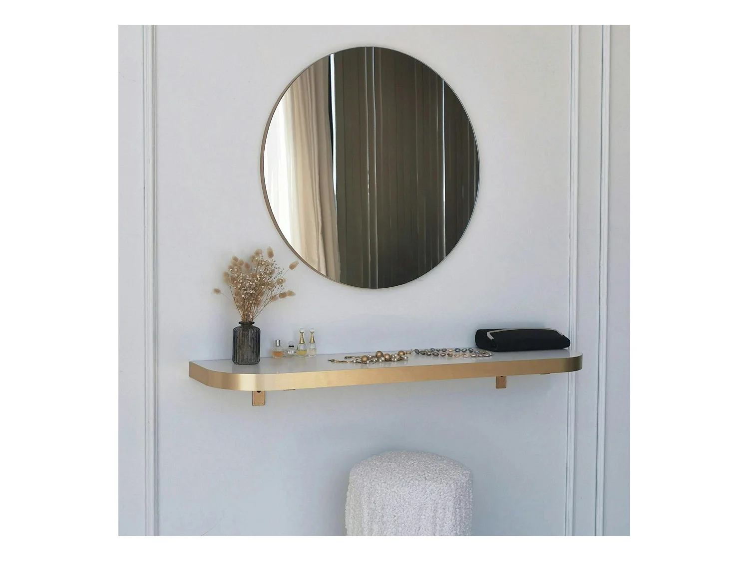 Miroir d'entrée rond bord doré Ø60 cm - style moderne CODY