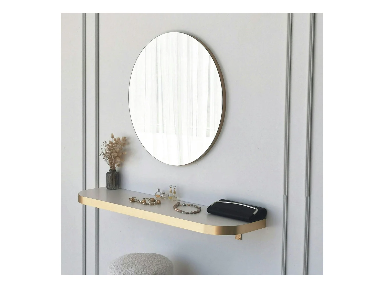 Miroir d'entrée rond bord doré Ø60 cm - style moderne CODY