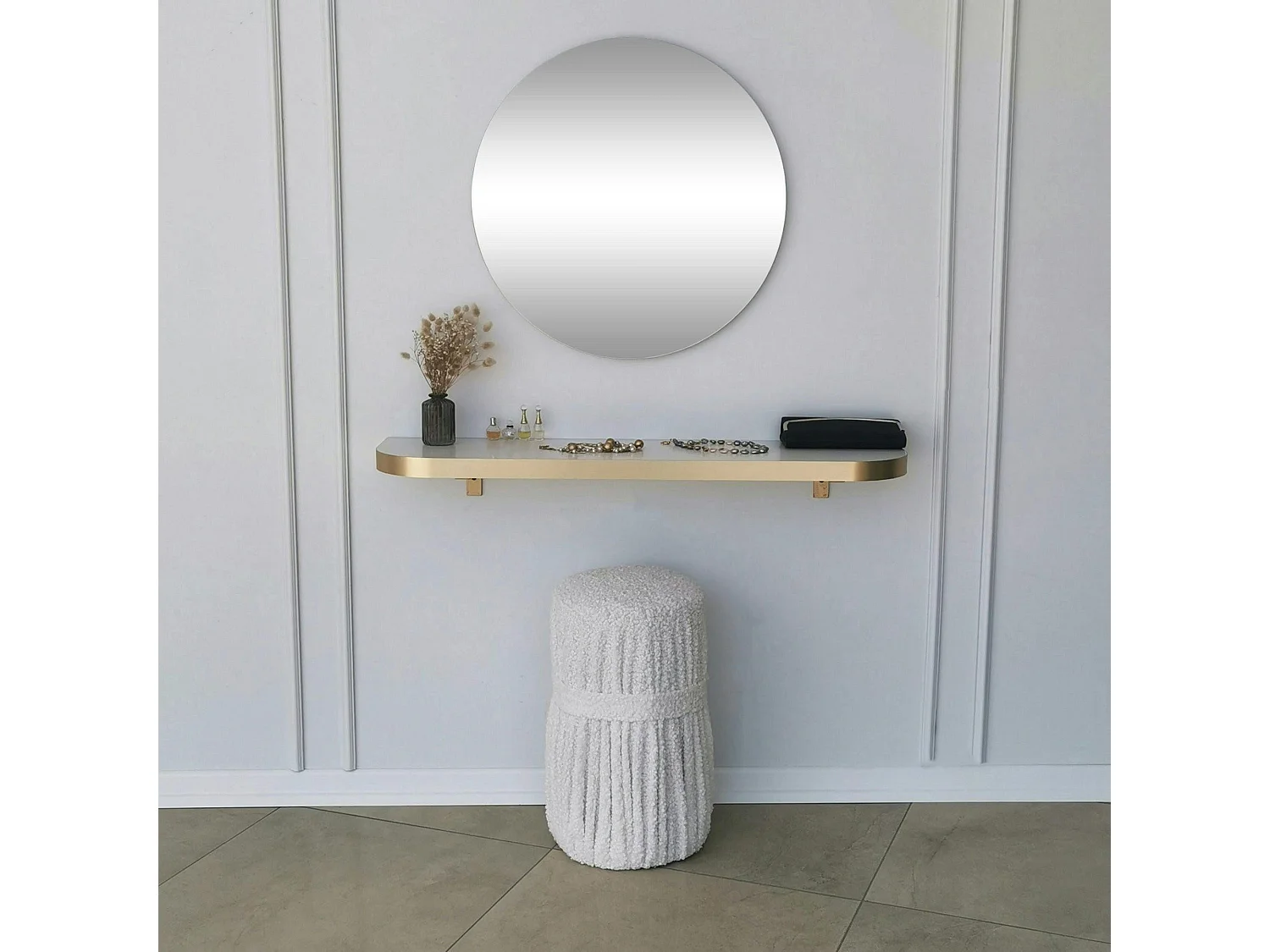 Miroir d'entrée rond bord doré Ø60 cm - style moderne CODY