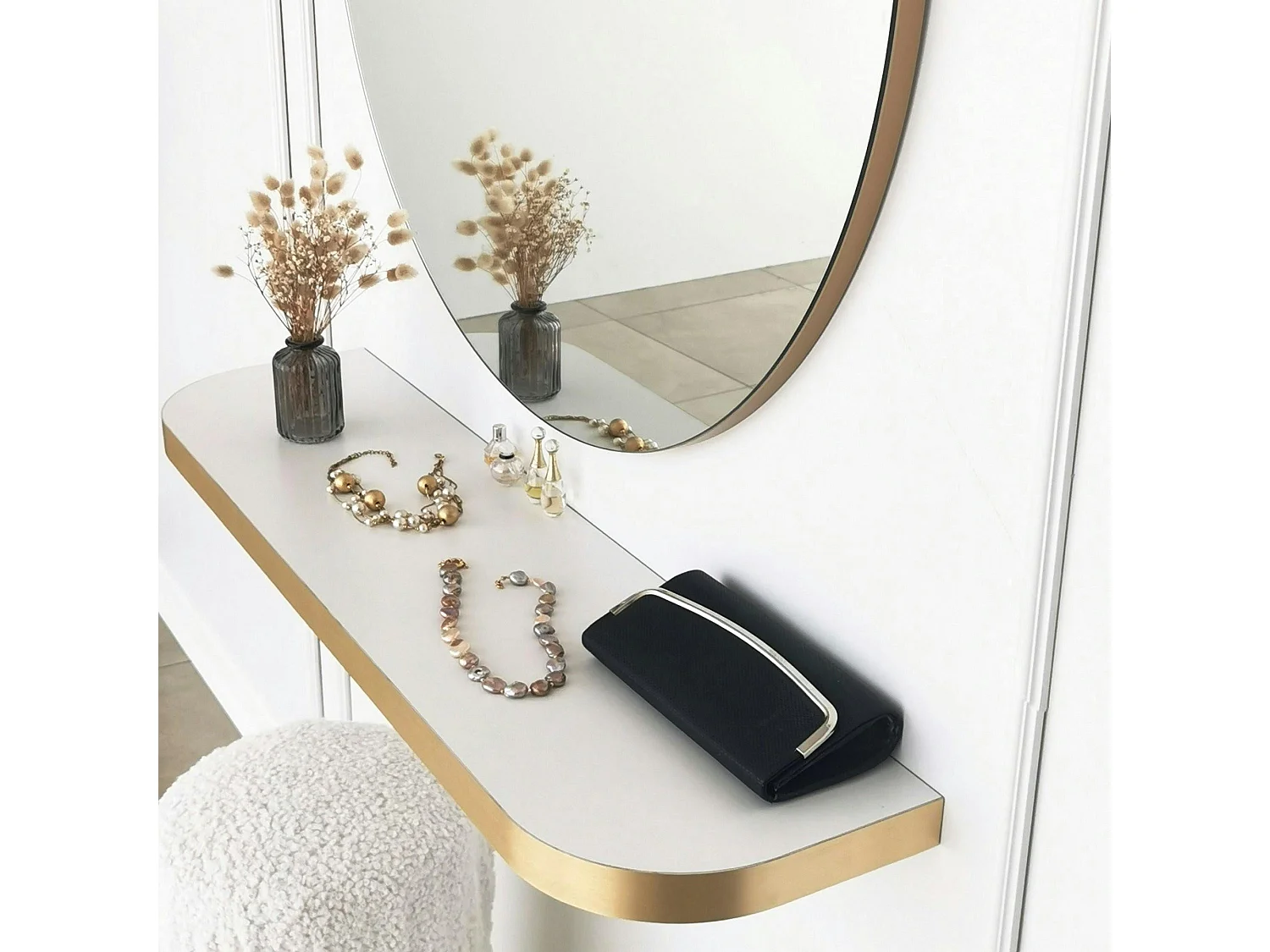 Miroir d'entrée rond bord doré Ø60 cm - style moderne CODY