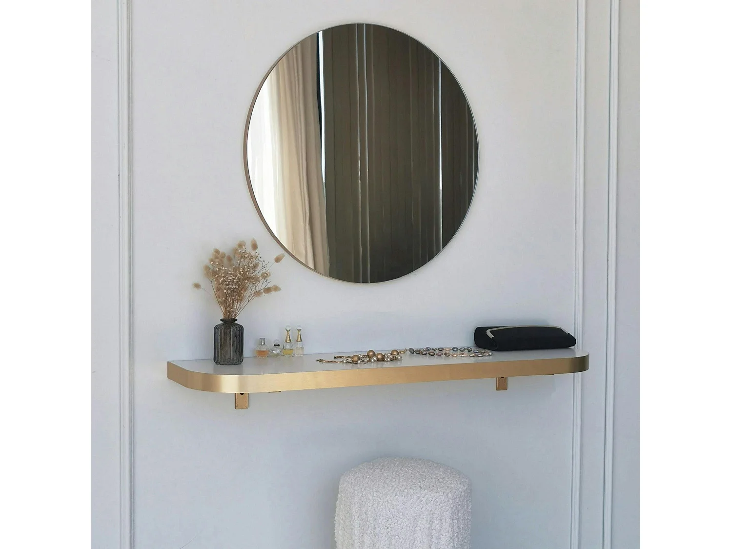 Miroir d'entrée rond bord doré Ø60 cm - style moderne CODY