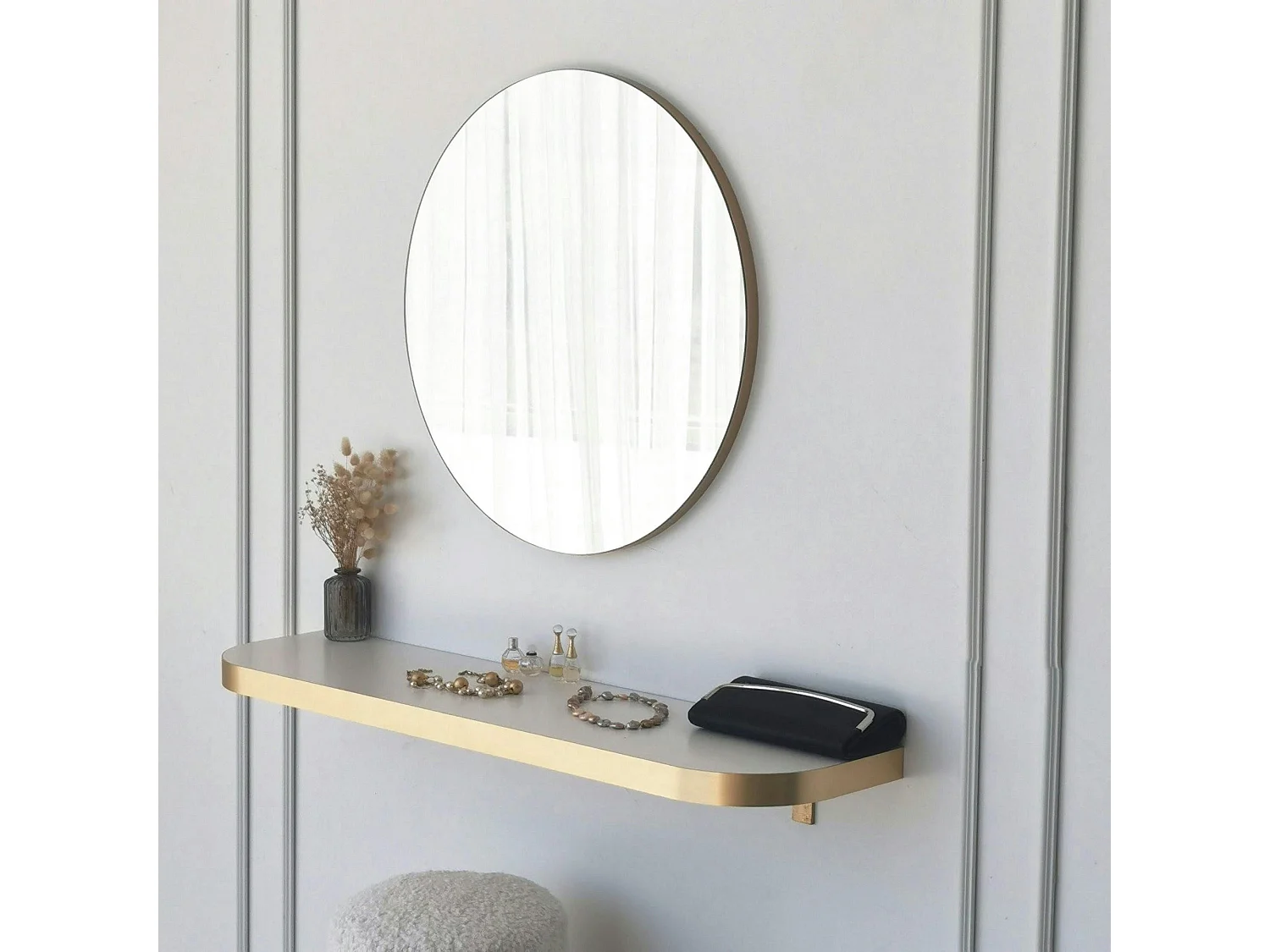 Miroir d'entrée rond bord doré Ø60 cm - style moderne CODY