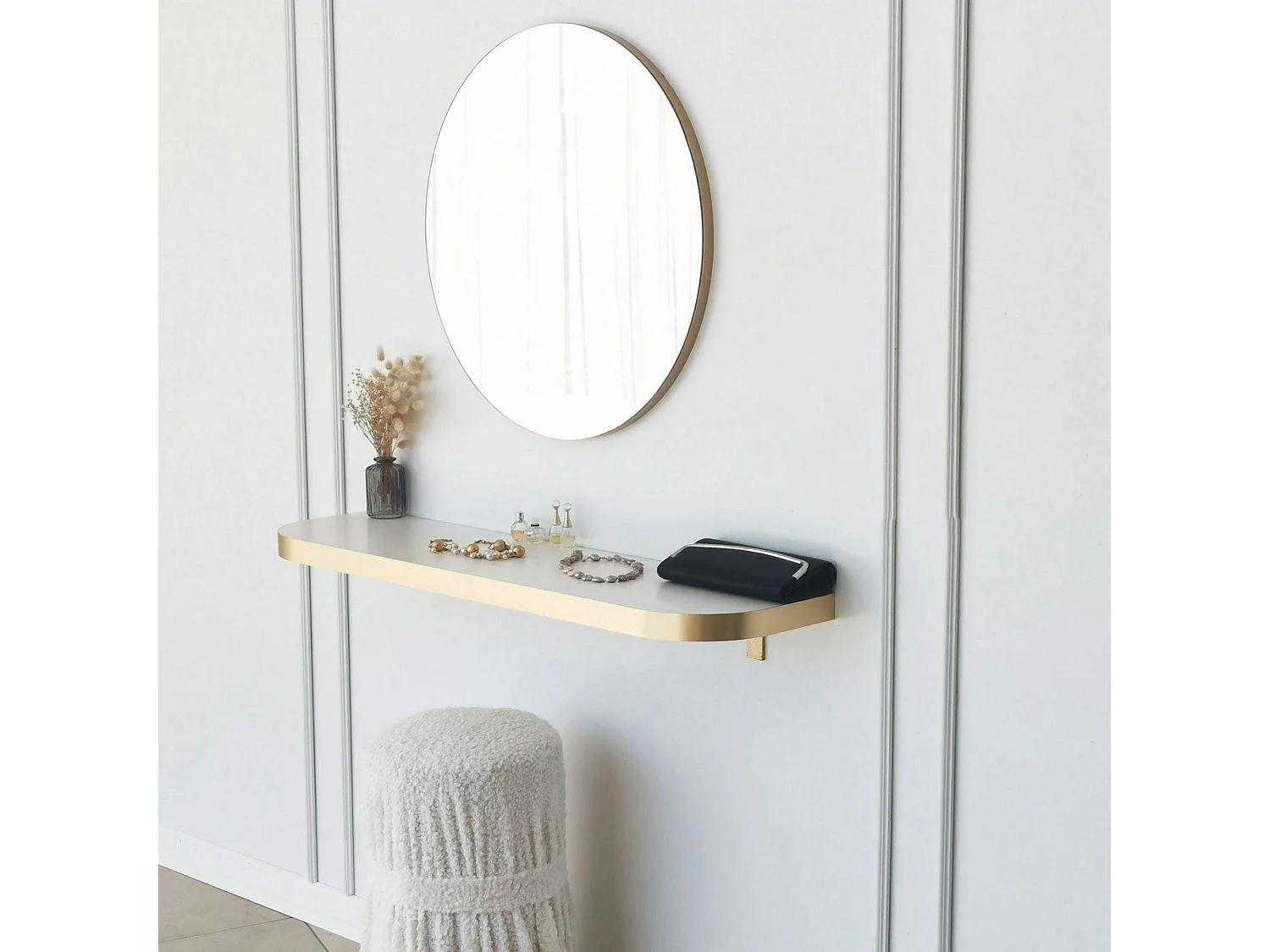 Miroir d'entrée rond bord doré Ø60 cm - style moderne CODY