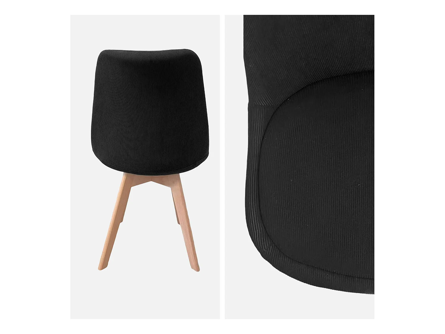 Lot de 4 chaises scandinaves revêtement velours côtelé noir. pieds bois de hêtre - Nils