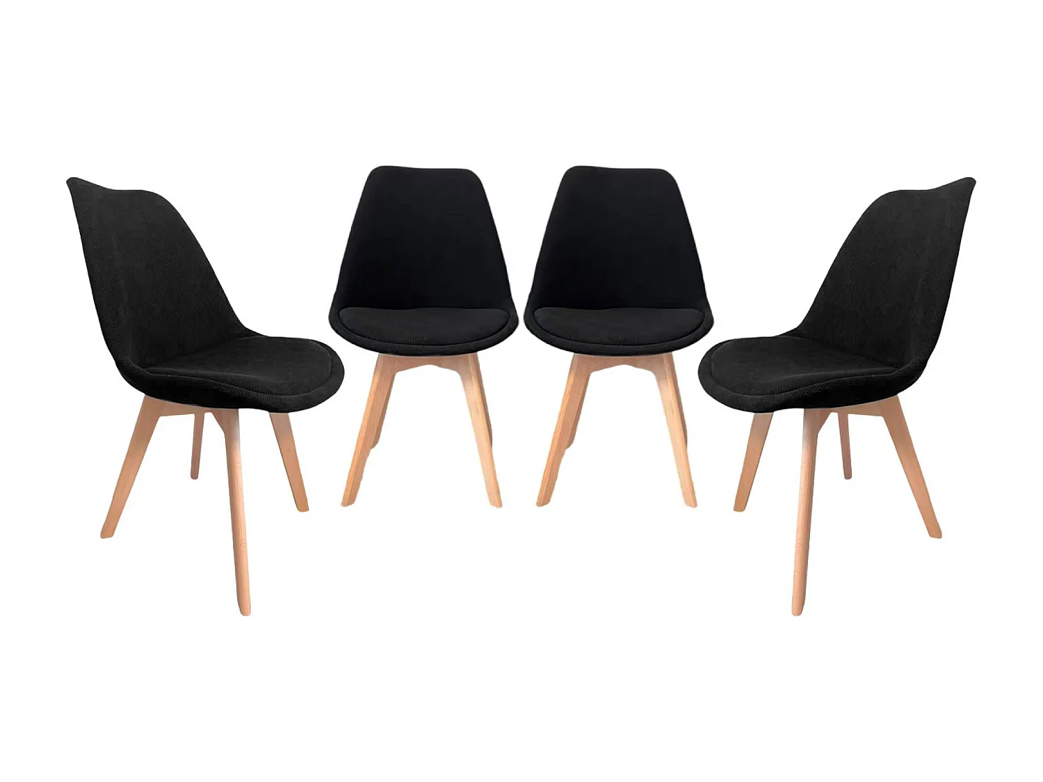 Silla escandinava de madera de haya y pana fina, set de 4 negro