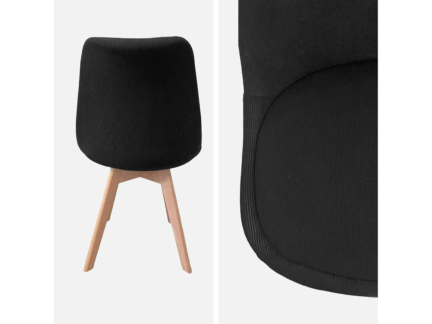 Silla escandinava de madera de haya y pana fina, set de 4 negro