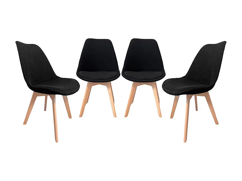 Set di 4 sedie scandinave in legno di faggio e velluto a coste , nero