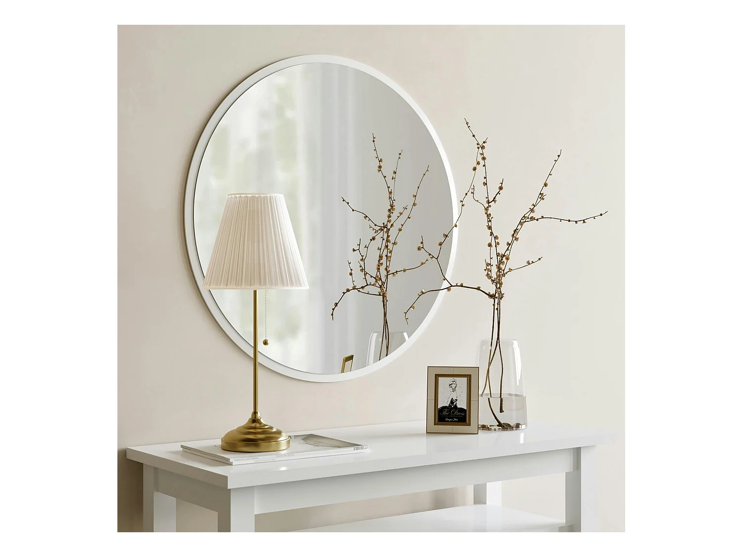 Miroir rond blanc Ø60 cm - entrée, salon CODY