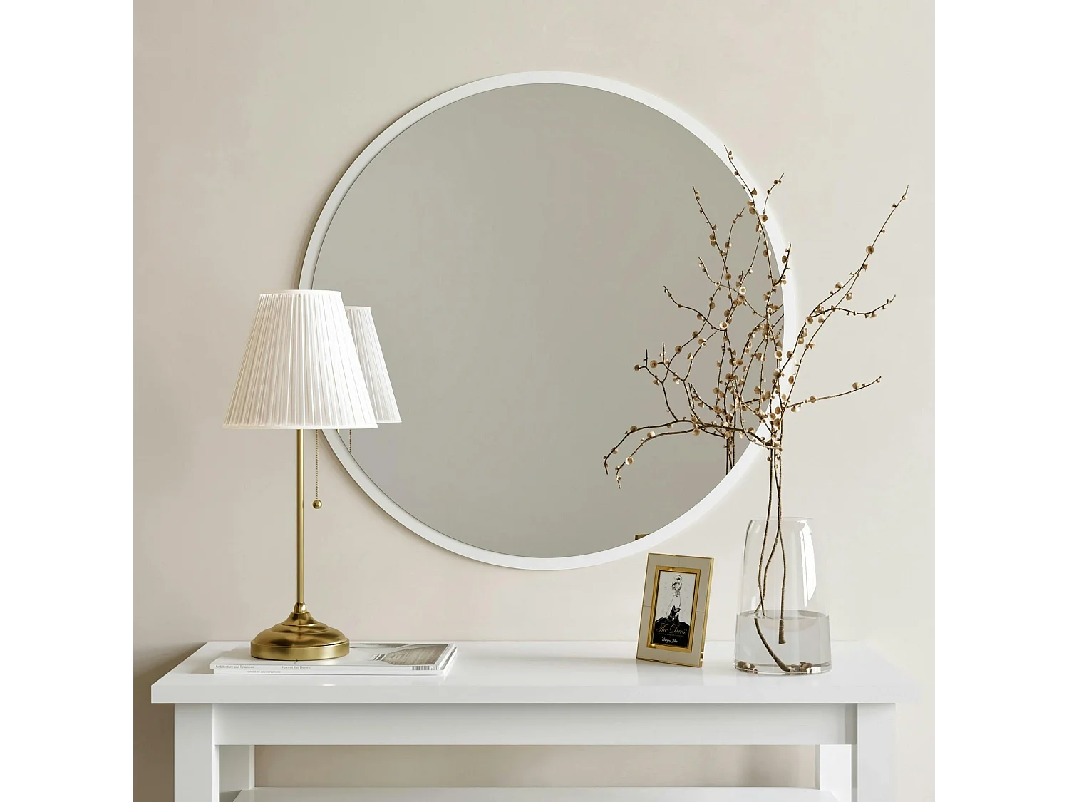 Miroir rond blanc Ø60 cm - entrée, salon CODY
