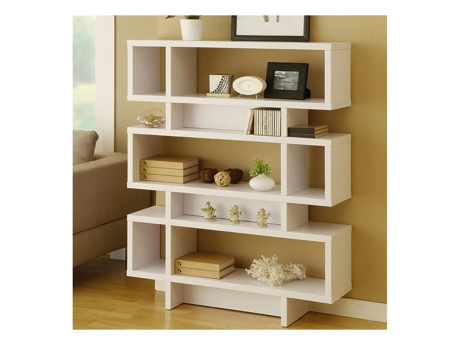 Bibliothèque design blanche niches rectangulaires MARFA