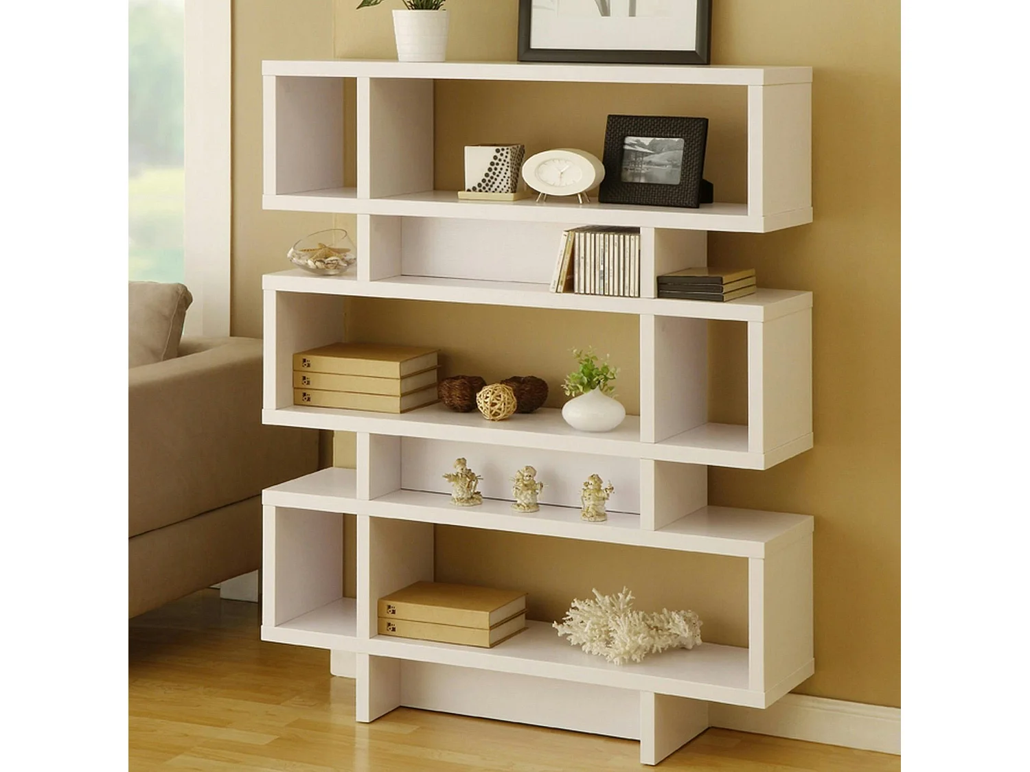 Bibliothèque design blanche niches rectangulaires MARFA