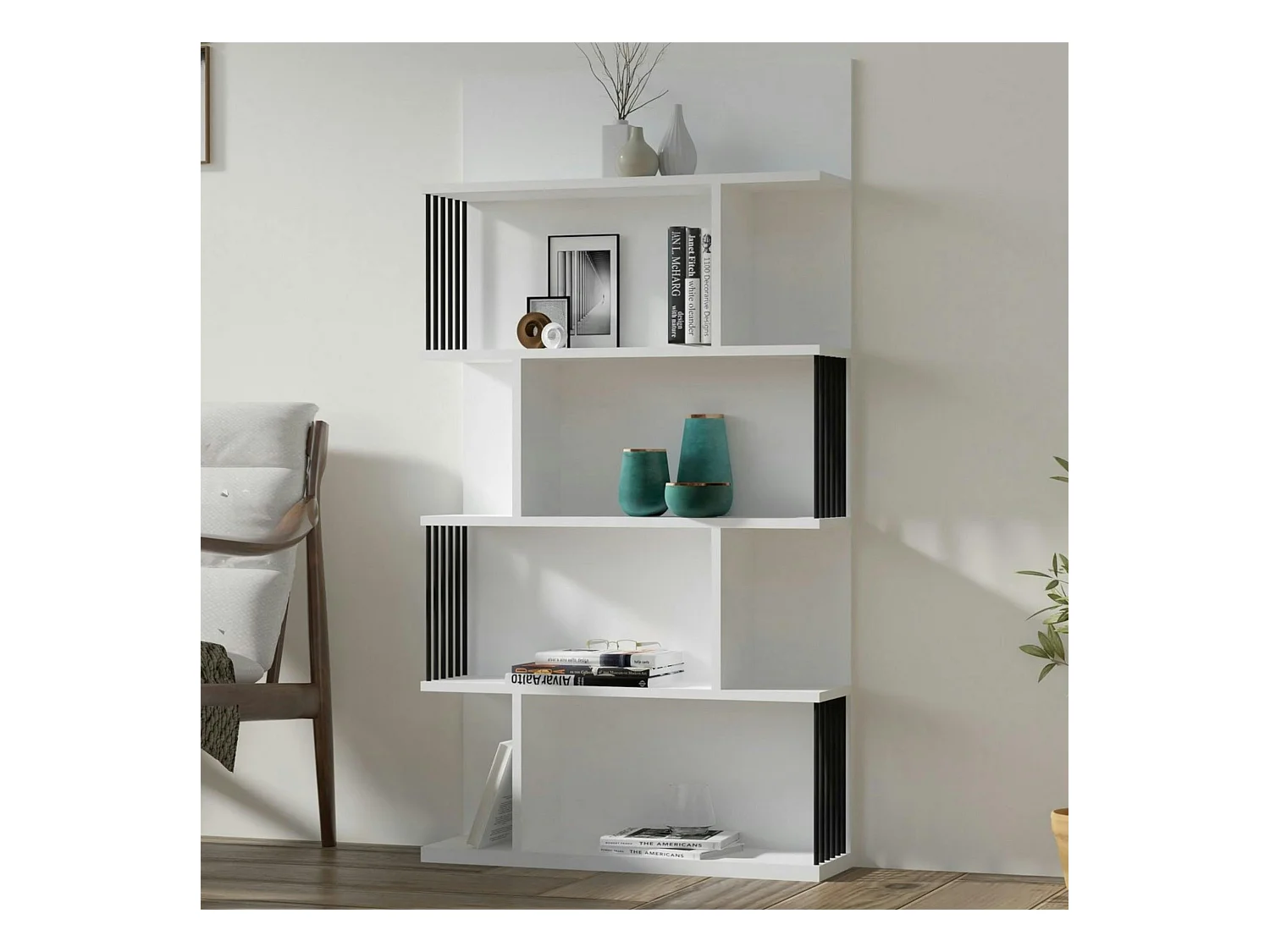 Bibliothèque design blanche niches asymétriques UMEA