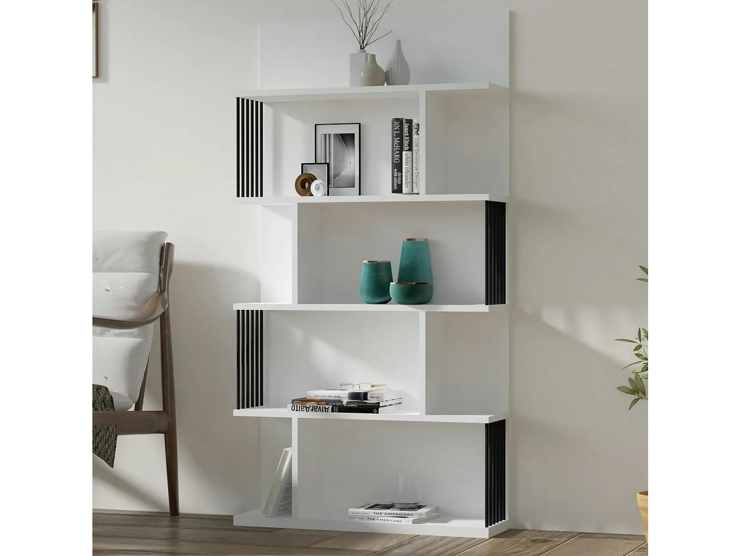 Bibliothèque design blanche niches asymétriques UMEA