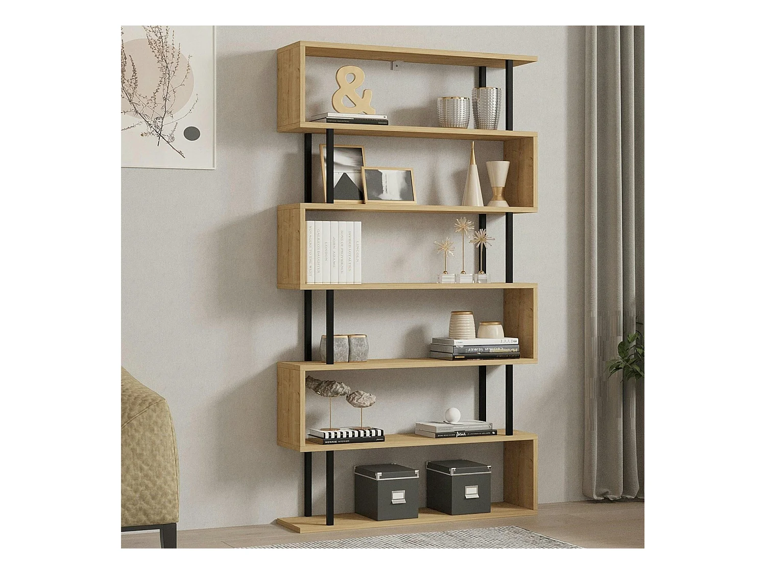 Étagère murale moderne effet bois clair - 6 niveaux UMEA