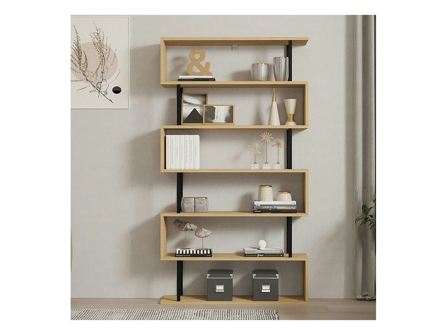 Étagère murale moderne effet bois clair - 6 niveaux UMEA