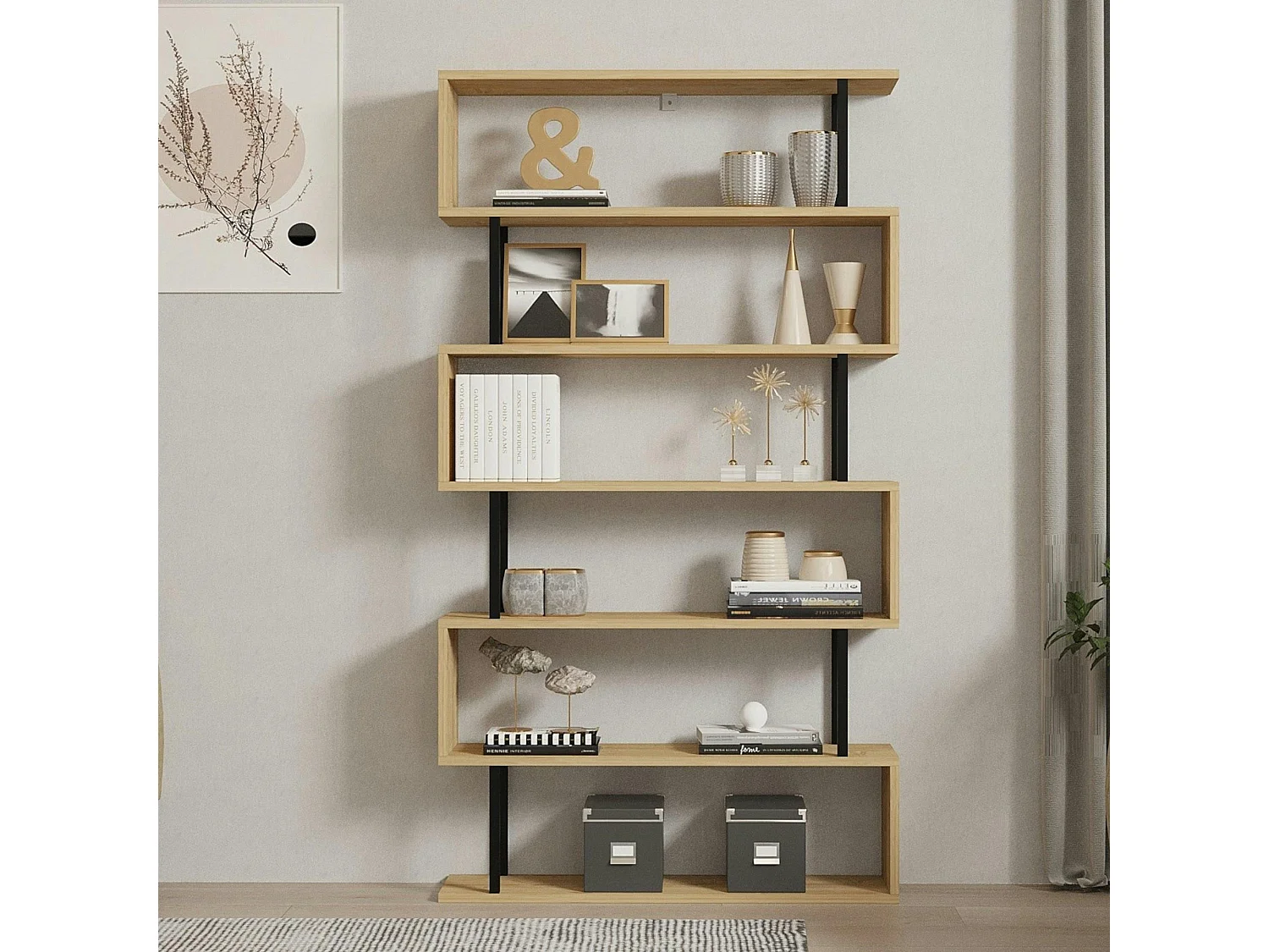 Étagère murale moderne effet bois clair - 6 niveaux UMEA