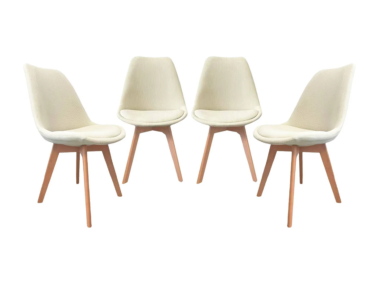 Lot de 4 chaises scandinaves revêtement velours côtelé blanc cassé. pieds bois de hêtre - Nils