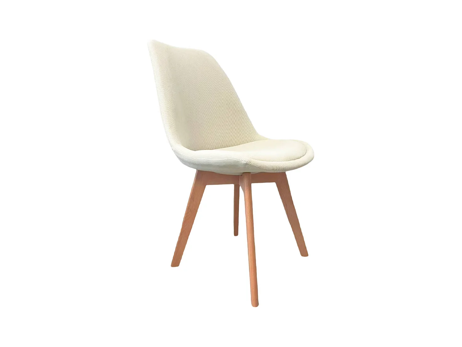 Lot de 4 chaises scandinaves revêtement velours côtelé blanc cassé. pieds bois de hêtre - Nils