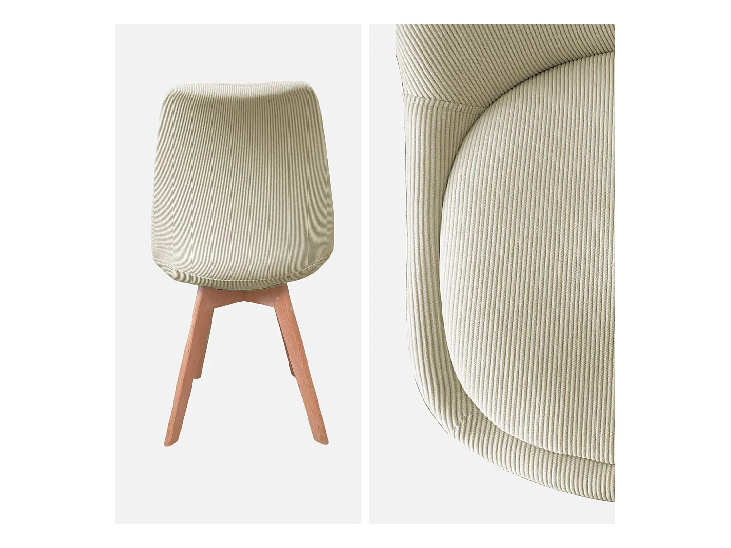 Lot de 4 chaises scandinaves revêtement velours côtelé blanc cassé. pieds bois de hêtre - Nils