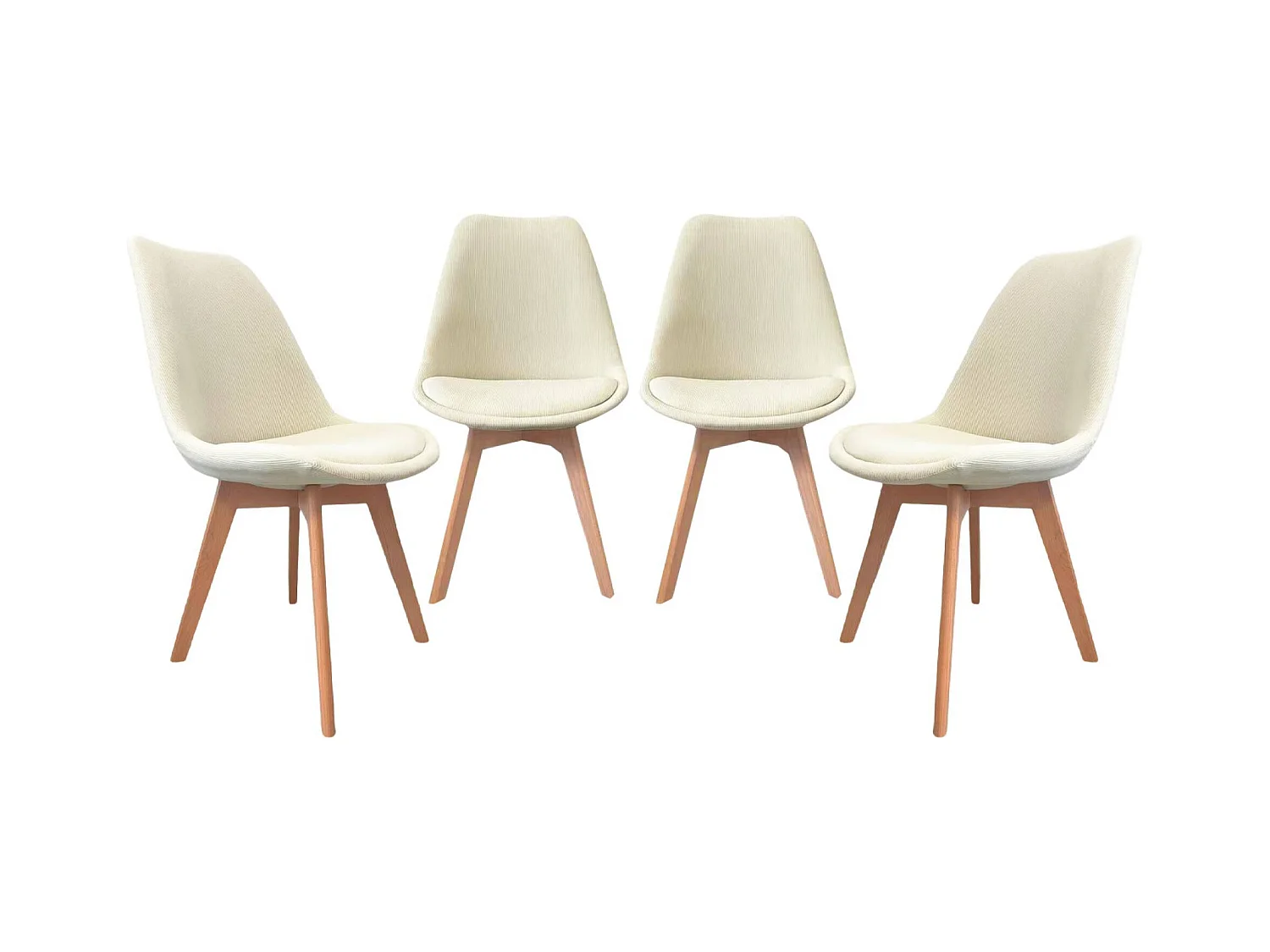 Lot de 4 chaises scandinaves revêtement velours côtelé blanc cassé. pieds bois de hêtre - Nils