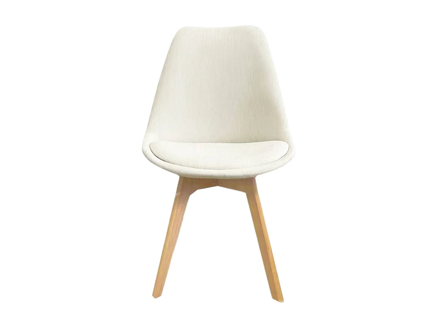 Silla escandinava de madera de haya y pana fina, set de 4 blanco roto