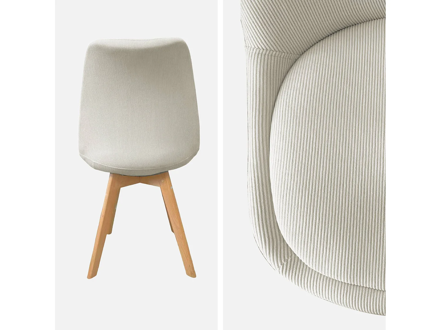 Silla escandinava de madera de haya y pana fina, set de 4 blanco roto