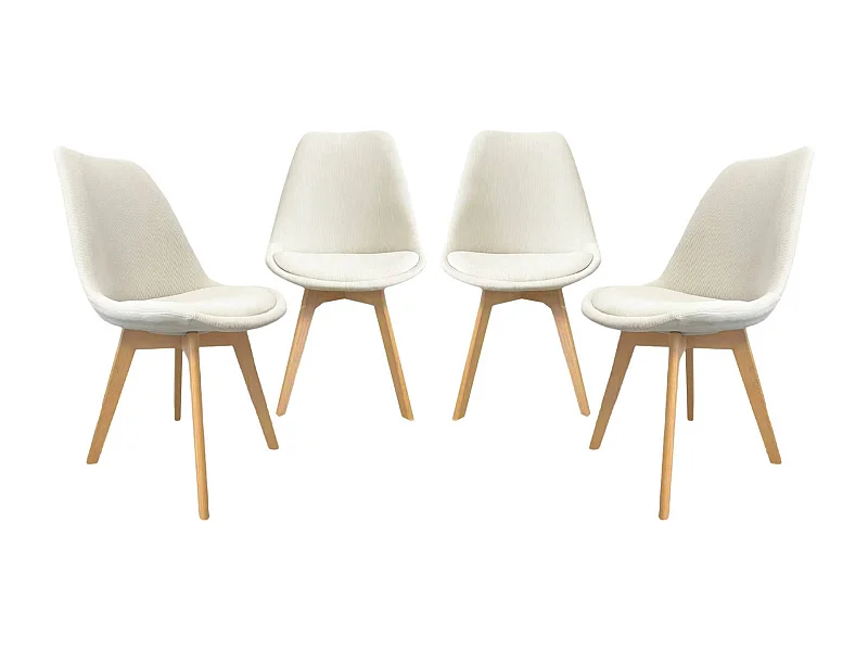 Lot de 4 chaises scandinaves revêtement velours côtelé blanc cassé. pieds bois de hêtre - Nils