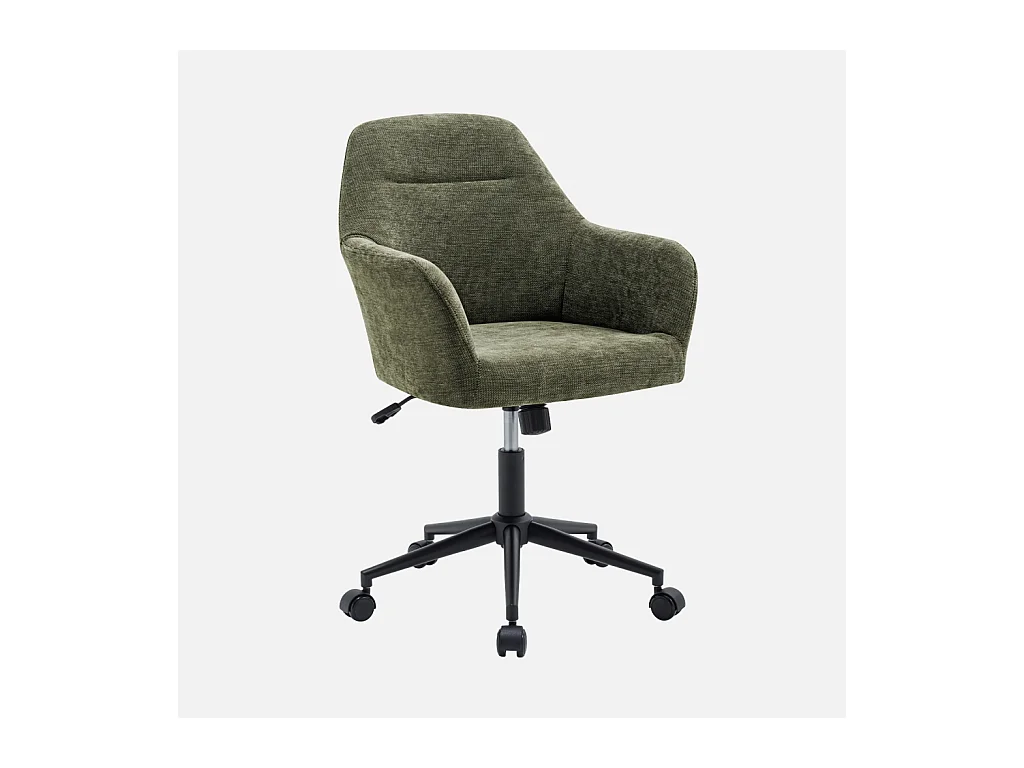 Sedia da ufficio con ruote regolabile in metallo e tessuto, verde kaki